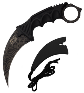 Fixed Blade Karambit Neck Knife and Sheath - Black Damascus Fixed Blade Karambit Neck Knife and Sheath - Black Damascus