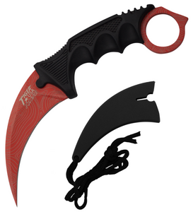 Fixed Blade Karambit Neck Knife and Sheath - Red Damascus Fixed Blade Karambit Neck Knife and Sheath - Red Damascus