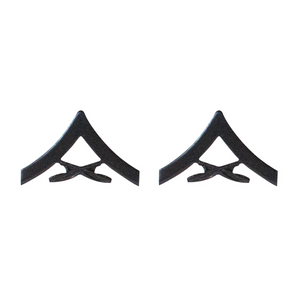 Black subdued U.S. Marine Corps Lance Corporal E-3 pin-on rank chevron with crossed rifles insignia