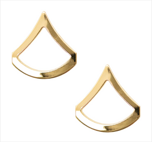 Army chevron rank: 22k Hard Corps gold plated: Enlisted: Private 1st Class (PFC / E-3 / OR-3). Priced per pair.