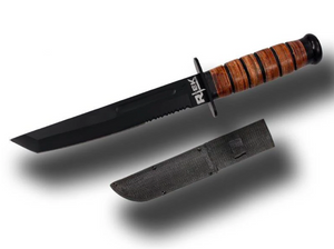 12" Fixed Blade Tanto Knife W/Wood Leather Handle and Nylon Sheath 12" Fixed Blade Tanto Knife W/Wood Leather Handle and Nylon Sheath