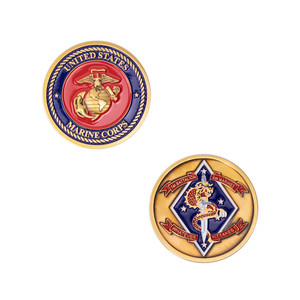 Marine Corps Challenge Coin: 1st Battalion 4th Marines - Antique Gold Marine Corps Challenge Coin: 1st Battalion 4th Marines - Antique Gold