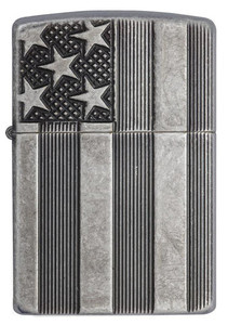 US Flag Antique Armor Case Silver Plated Zippo Lighter
