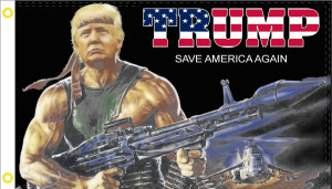 Trump Rambo Save America Again Flag - 3'x5' Trump Rambo Save America Again Flag - 3'x5'