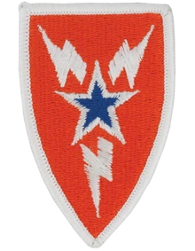 3rd Signal Brigade Class A full color shoulder sleeve insignia patch featuring a blue star and white lightning bolts on an orange shield.