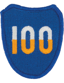 100th Infantry Division Class A full color patch featuring the iconic Century Division "100" shoulder sleeve insignia on a blue shield.