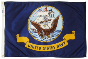 navy 3 foot by 5 foot flag with dark blue background and navy emblem.