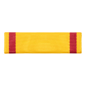 Navy China Service Medal ribbon authorized for U.S. Navy uniform wear. Recognizes service in China between 1937–1939 and 1945–1957. red and yellow accents