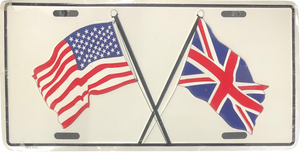 U.S.A. AND U.K. CROSS FLAGS MOTHERLAND LICENSE PLATE U.S.A. AND U.K. CROSS FLAGS MOTHERLAND LICENSE PLATE