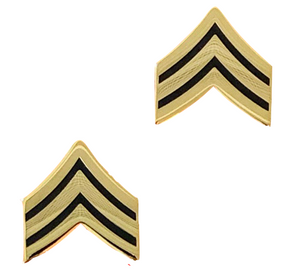 USA Made Sergeant E5 Corps Gold Pin-On Rank with Black Enamel Chevrons - Sold as Pair