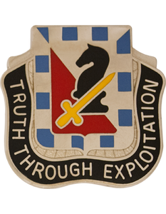 221st Military Intelligence Battalion Army Distinctive Unit Insignia featuring Truth Through Exploitation motto chess knight design