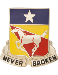 221st Cavalry Regiment Army Distinctive Unit Insignia featuring Never Broken motto and Nevada state symbolism
