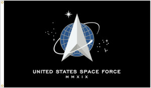 Space force 3 foot by 5 foot flag with black background and space force seal
