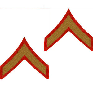 U.S. Marine Corps Private First Class E-2 Chevron Patch - Gold on Red for Male Uniforms U.S. Marine Corps Private First Class E-2 Chevron Patch - Gold on Red for Male Uniforms