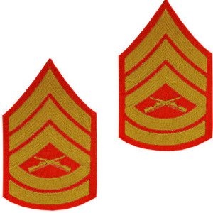 U.S. Marine Corps Gunnery Sergeant E-7 Chevron Patch - Gold on Red for Male Uniforms U.S. Marine Corps Gunnery Sergeant E-7 Chevron Patch - Gold on Red for Male Uniforms