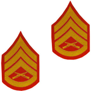 U.S. Marine Corps Staff Sergeant E-6 Chevron Patch - Gold on Red for Male Uniforms U.S. Marine Corps Staff Sergeant E-6 Chevron Patch - Gold on Red for Male Uniforms