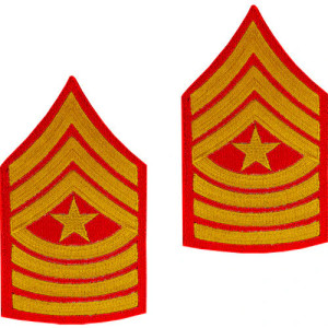 U.S. Marine Corps Sergeant Major E-9 Chevron Patch - Gold on Red for Male Uniforms U.S. Marine Corps Sergeant Major E-9 Chevron Patch - Gold on Red for Male Uniforms
