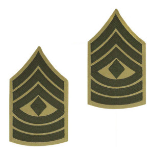 U.S. Marine Corps First Sergeant E-8 Chevron Patch - Green on Khaki for Female Uniforms U.S. Marine Corps First Sergeant E-8 Chevron Patch - Green on Khaki for Female Uniforms