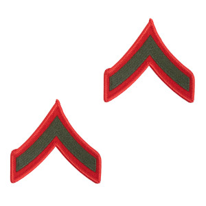 U.S. Marine Corps Private First E-2 Class Chevron Patch - Green on Red for Female Uniforms U.S. Marine Corps Private First E-2 Class Chevron Patch - Green on Red for Female Uniforms