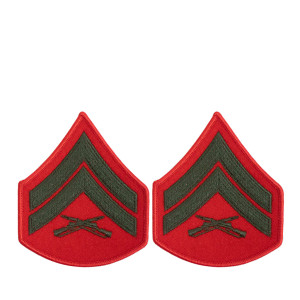 U.S. Marine Corps Corporal E-4 Chevron Patch - Green on Red for Female Uniforms U.S. Marine Corps Corporal E-4 Chevron Patch - Green on Red for Female Uniforms