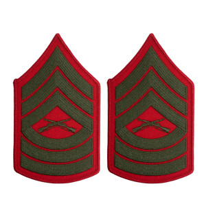 U.S. Marine Corps Master Sergeant E-8 Chevron Patch - Green on Red for Female Uniforms U.S. Marine Corps Master Sergeant E-8 Chevron Patch - Green on Red for Female Uniforms