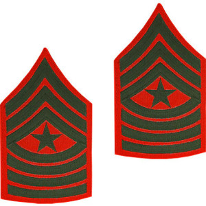 U.S. Marine Corps Sergeant Major E-9 Chevron Patch - Green on Red for Male Uniforms U.S. Marine Corps Sergeant Major E-9 Chevron Patch - Green on Red for Male Uniforms