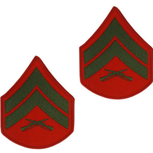 U.S. Marine Corps Corporal E-4 Chevron Patch - Green on Red for Male Uniforms U.S. Marine Corps Corporal E-4 Chevron Patch - Green on Red for Male Uniforms