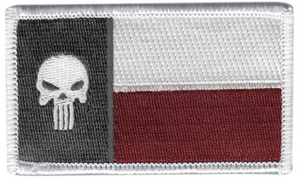 TEXAS FLAG PATCH W/SKULL - HOOK & LOOP BACK - WHITE BORDER/FULL COLOR