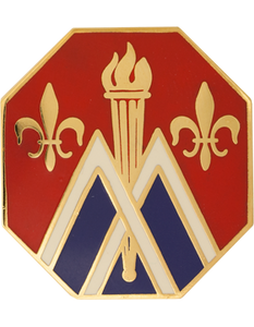 89th sustainment brigade unit crest with gold finish and pin backing
