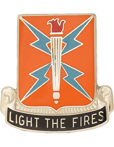  129th Signal Battalion Unit Crest with gold finish and "light the fires" motto. 