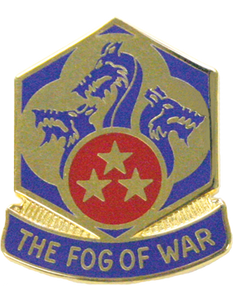 155th Chemical Battalion Unit Crest (FOG OF WAR) with gold finish and pin backing. 