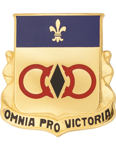 727th Maintenance Battalion Unit Crest with gold finish, "omnia pro victoria" text at bottom of crest