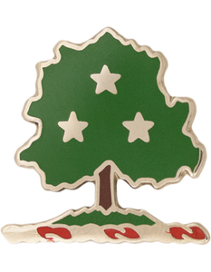 tennessee state headquarters unit crest pin with gold finish. design green tree with 3 stars