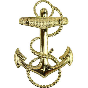 Navy Midshipman 1-13/16 inch gold fouled anchor cap device for combination cover – official-style U.S. Navy insignia with rope detail. Navy Midshipman 1-13/16 inch gold fouled anchor cap device for combination cover – official-style U.S. Navy insignia with rope detail.