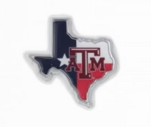 Texas Shaped Texas A&M Domed State Flag Metal Auto Emblem