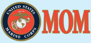 Mylar decal featuring the USMC Eagle, Globe, and Anchor (EGA) alongside bold "MOM" text on a clear background, measuring 3 x 6.25 inches Mylar decal featuring the USMC Eagle, Globe, and Anchor (EGA) alongside bold "MOM" text on a clear background, measuring 3 x 6.25 inches