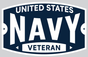 Mylar Decal with bold "United States Navy Veteran" text on blue background, 4.25x2.75 inches, made in America Mylar Decal with bold "United States Navy Veteran" text on blue background, 4.25x2.75 inches, made in America