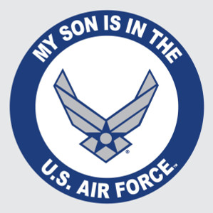 Son in the Air Force Mylar Decal featuring USAF logo, 3.5 by 3.75 inches, made in USA Son in the Air Force Mylar Decal featuring USAF logo, 3.5 by 3.75 inches, made in USA