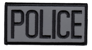 Black on reflective embroidered Police patch measuring 4x2 inches Black on reflective embroidered Police patch measuring 4x2 inches