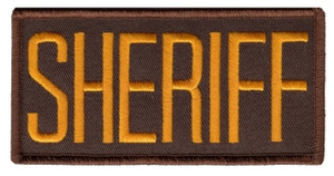 Gold on Brown Embroidered Sheriff Patch measuring 4x2 inches Gold on Brown Embroidered Sheriff Patch measuring 4x2 inches