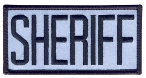 Black on Reflective Embroidered Sheriff Patch measuring 4x2 inches