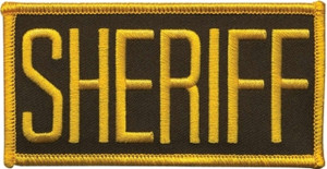 Gold on Green Embroidered Sheriff Patch measuring 4x2 inches