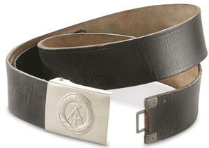 East German black leather belt with buckle used military surplus