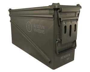 Genuine U.S. Military Issue PA120 / M116A2 40MM ammo can with removable gasket-sealed lid and dual carry handles, NSN 8140-00-739-0233