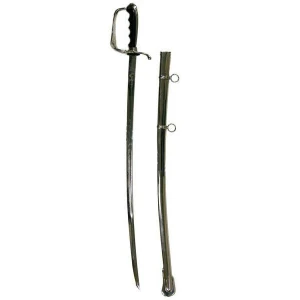Army ceremonial sabre and cloth cover shown in full-length display configuration. 