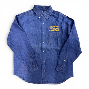 Vietnam Veteran Denim Long Sleeve Button Down Shirt with embroidered veteran design