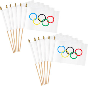 Olympic Stick Flag 3 inch by 5 inch miniature handheld polyester flag