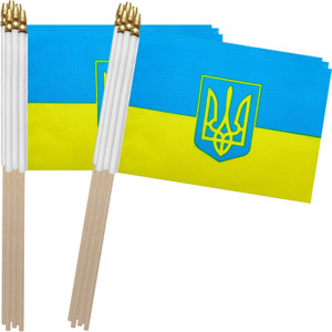 Ukraine Coat of Arms Tryzub Stick Flag 3 inch by 5 inch handheld Ukrainian flag