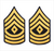 Army chevron rank: large (male size): gold embroidered on blue: Enlisted: 1st Sergeant (E-8 / 1SG / OR-8) - Price per pair.

