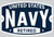 Mylar Decal with bold "United States Navy Retired" text on blue background, 4.25x2.75 inches, made in America